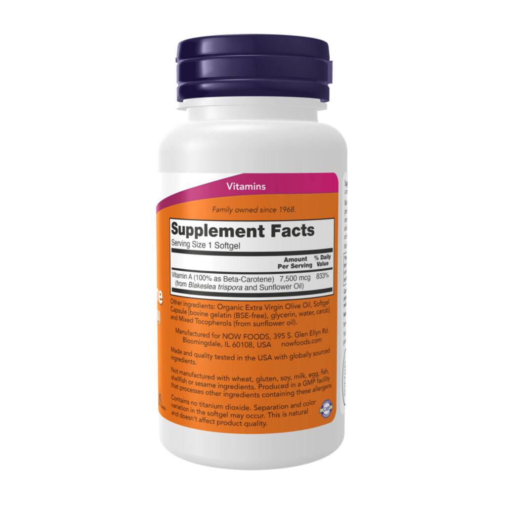 Beta Carotene Natural 7500mcg 25000IU - 180 softgels