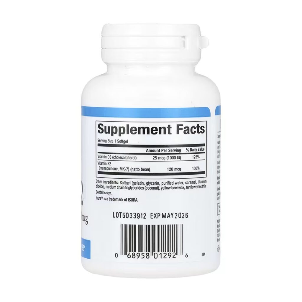 Vitamin D3 & K2 25 mcg (1000 IU) & 120 mcg - 120 softgels